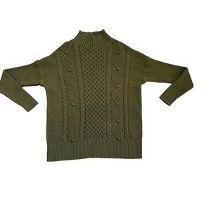 J.Crew Women's Olive Green Cable Knit Cotton Sweater Size XS oversized